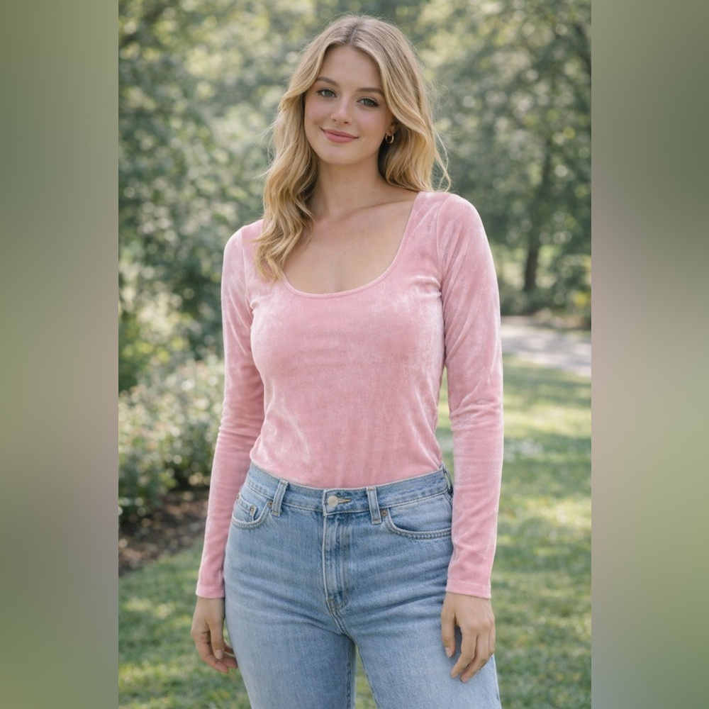 💖5 for $50💖CREW Pink velvet long sleeve bodysuit balletcore - Picture 1 of 11